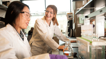 Professor Daniela Barile works together with Tian Tian, a food science grad student, at Daniela Barile Food Science Laboratory.