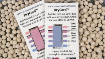 The DryCard™ is an inexpensive device developed by UC Davis researchers for determining if dried food is dry enough to prevent mold growth during storage.